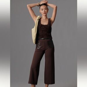 NWT ANTHROPOLOGIE Colette Cropped Wide-Leg Merrick White Faux-Leather Po…